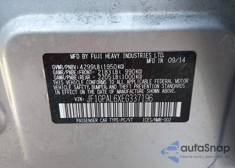 2014 Subaru Impreza 2.0I Sport Premium z USA, uszkodzony, nr VIN JF1GPAL6XEG337196